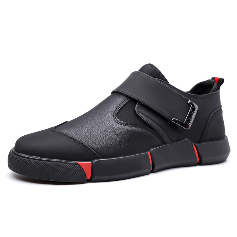 Men's Casual Leather Shoes Comfortable Slip-on Low-top Velcro Non-slip Flat Heel Shock Absorption