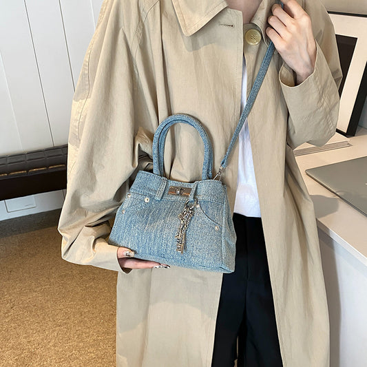 Jean Shoulder Bag Trendy Cool Rivet Tote Portable