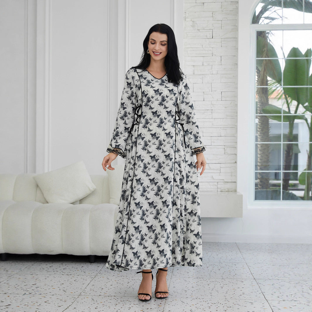 Fashion Printed Muslim Robe Abaiya Dress