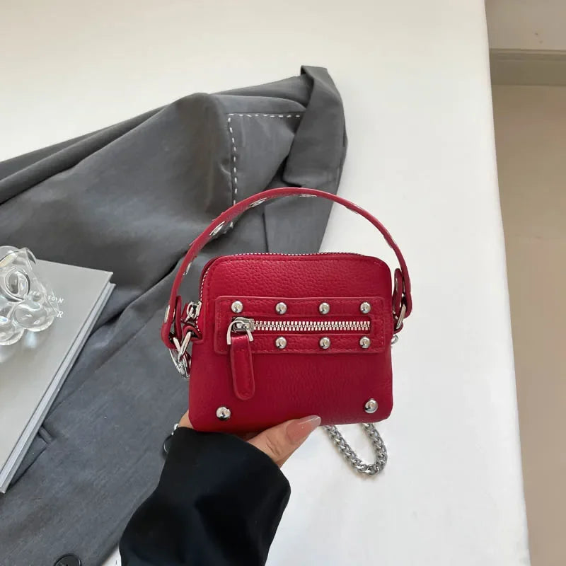 Mini Sling Bag Fashion Dress Accessory Punk Style Casual Crossbody Chest Bag Zipper Mini  Mobile Phone Bag Underarm Purse