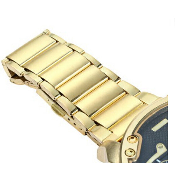 Gold steel strap quartz watch