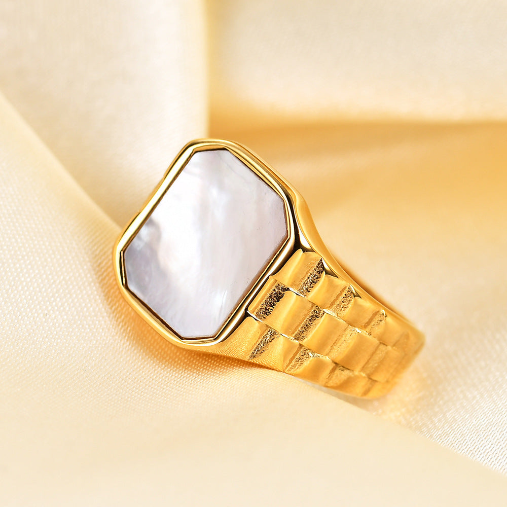Irregular 15MM Square Fritillary Stainless Steel Ring