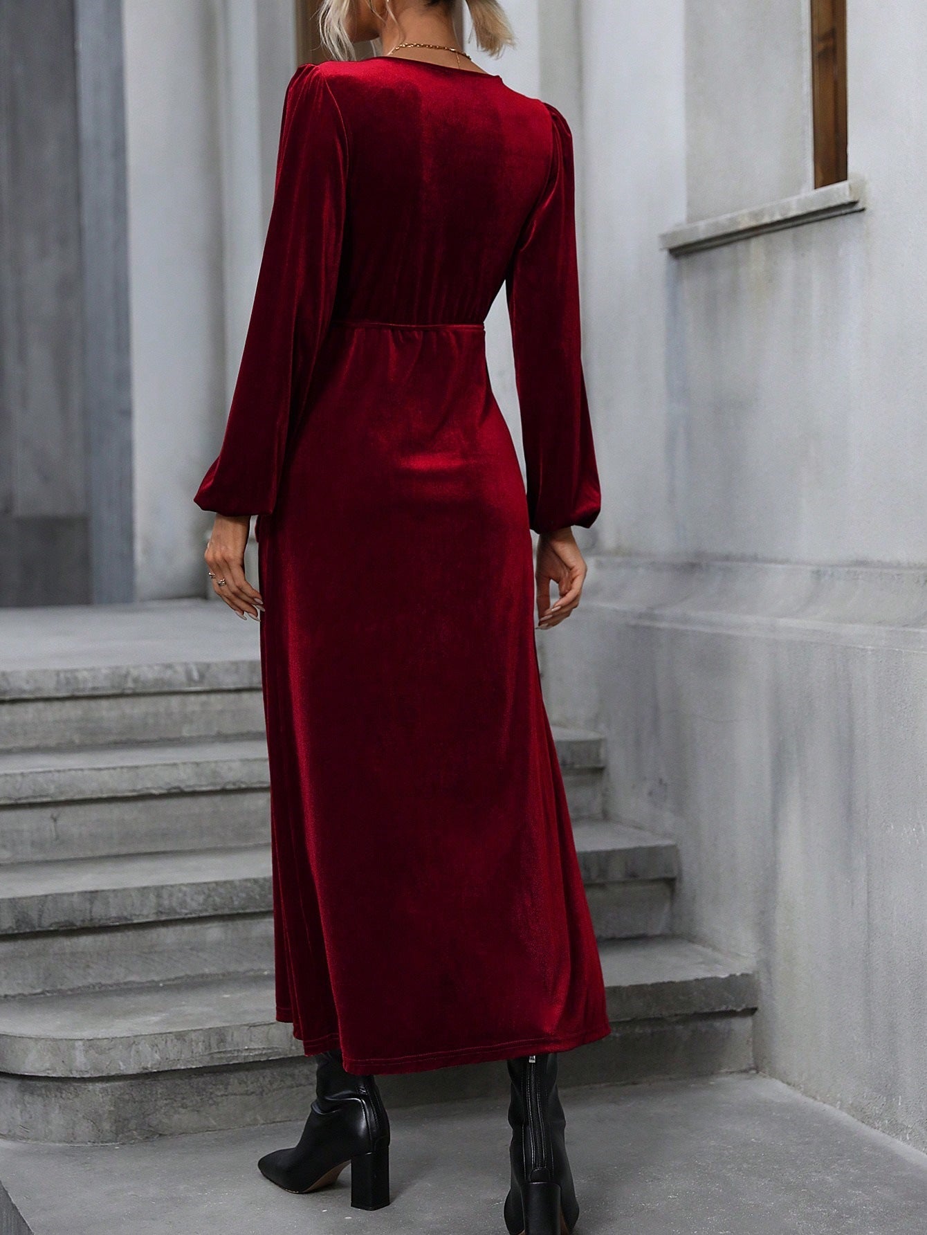 European And American Women's Clothing Party Velvet Mid-length Dress