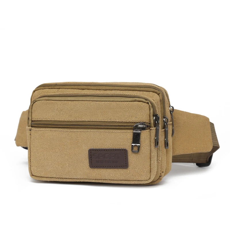 Men's Outdoor Canvas Waist Bag - High Capacity Durable Fanny Pack for Sports & Travel (Water-Resistant Phone Purse)