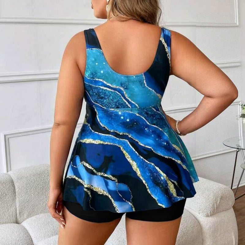 European And American Split Skirt Swimsuit Women's Covering Belly Thin High Waist Fat Woman Swimsuit Tankini