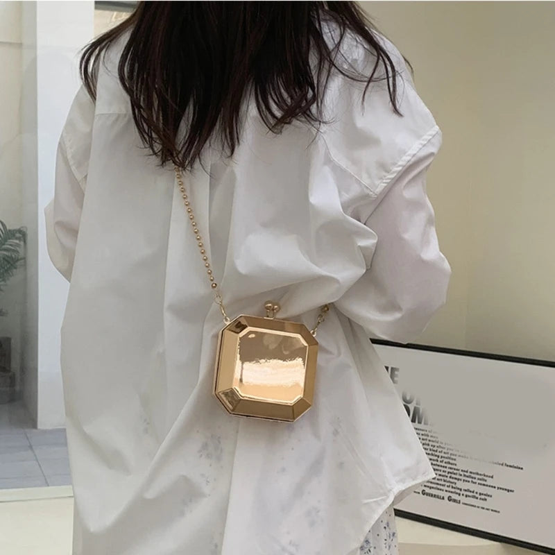 Mini Luxury Gold Party Evening Clutch Women Fashion Small PVC Box Crossbody Bag Female Dating Shoulder Bag Shopping Handbag