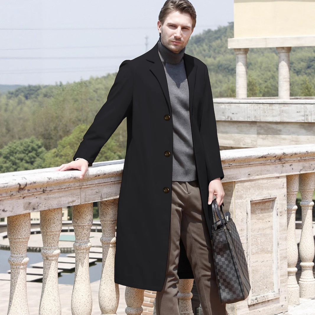 Men's Casual Extended Above The Knee Woolen Trench Coat