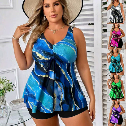 European And American Split Skirt Swimsuit Women's Covering Belly Thin High Waist Fat Woman Swimsuit Tankini