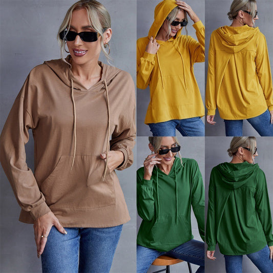 Hooded Tap Pocket Sweater All-match Blouse Women