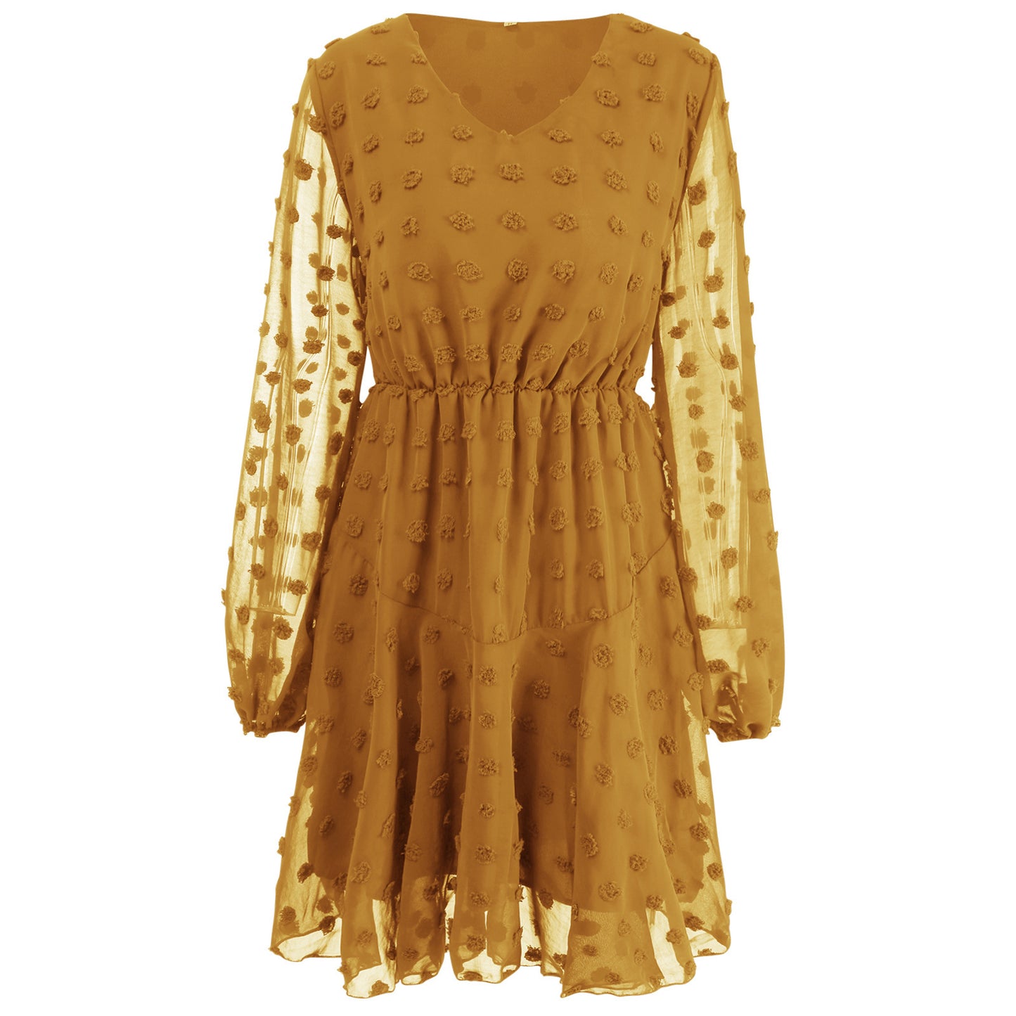Women's V-neck Long-sleeved Mesh Dress