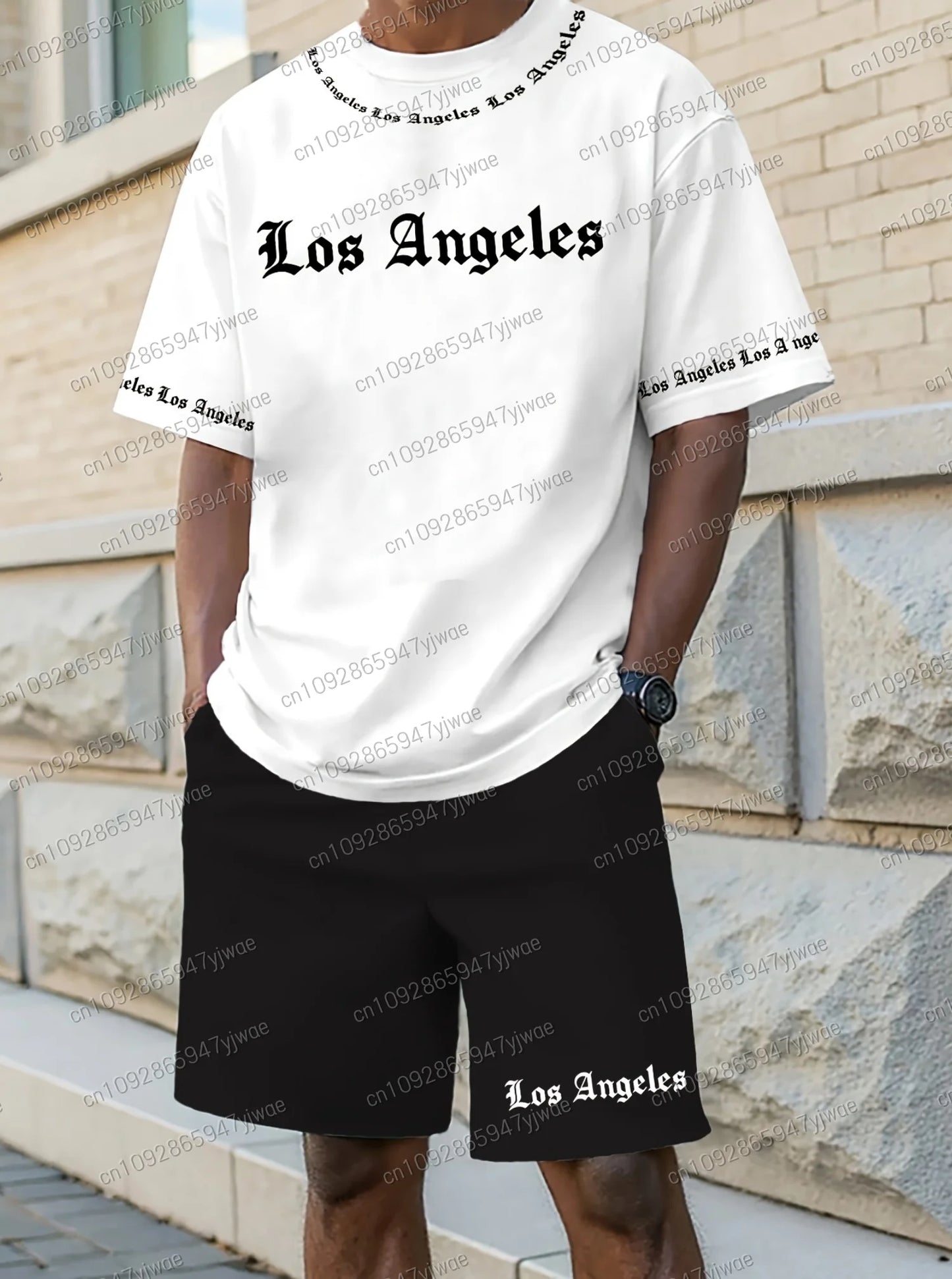 men Latest Polyester Unisex LOS ANGELES Print Sport tracksuit 2 pieces set T t-shirt set basketball Sport jersey tracksuit