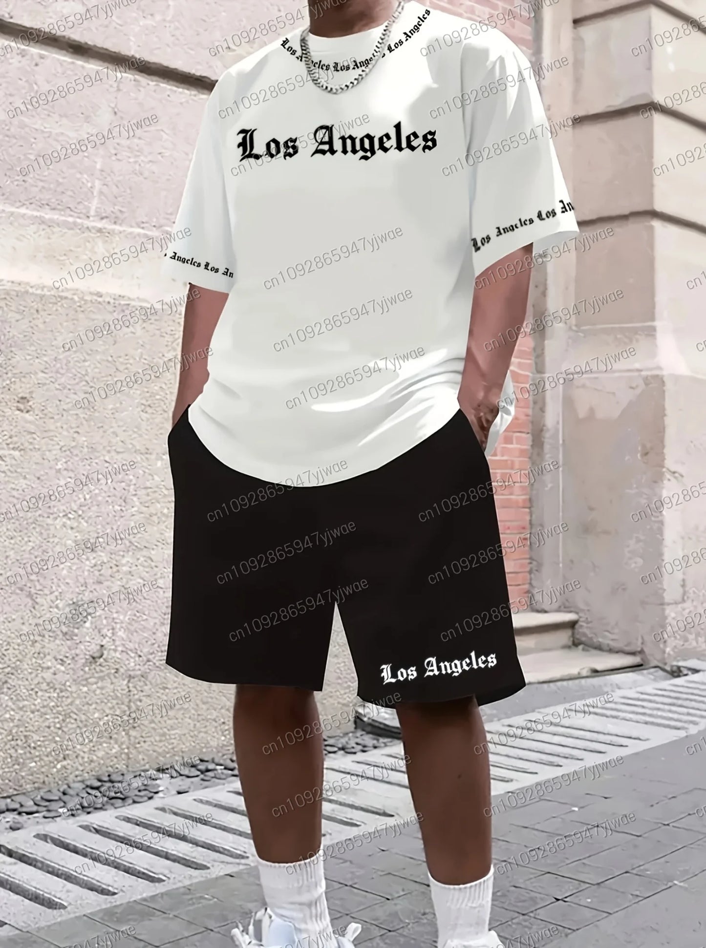 men Latest Polyester Unisex LOS ANGELES Print Sport tracksuit 2 pieces set T t-shirt set basketball Sport jersey tracksuit