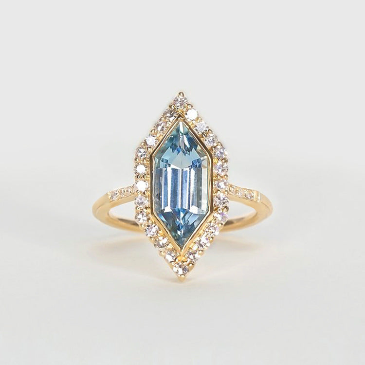 Inlaid Special-shaped Sea Blue Topaz Ring