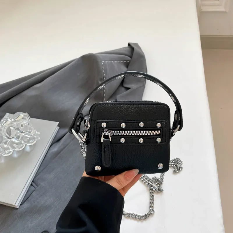 Mini Sling Bag Fashion Dress Accessory Punk Style Casual Crossbody Chest Bag Zipper Mini  Mobile Phone Bag Underarm Purse