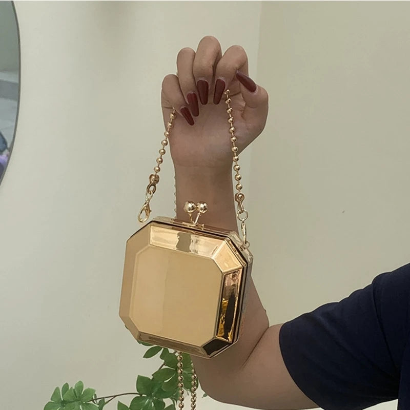 Mini Luxury Gold Party Evening Clutch Women Fashion Small PVC Box Crossbody Bag Female Dating Shoulder Bag Shopping Handbag