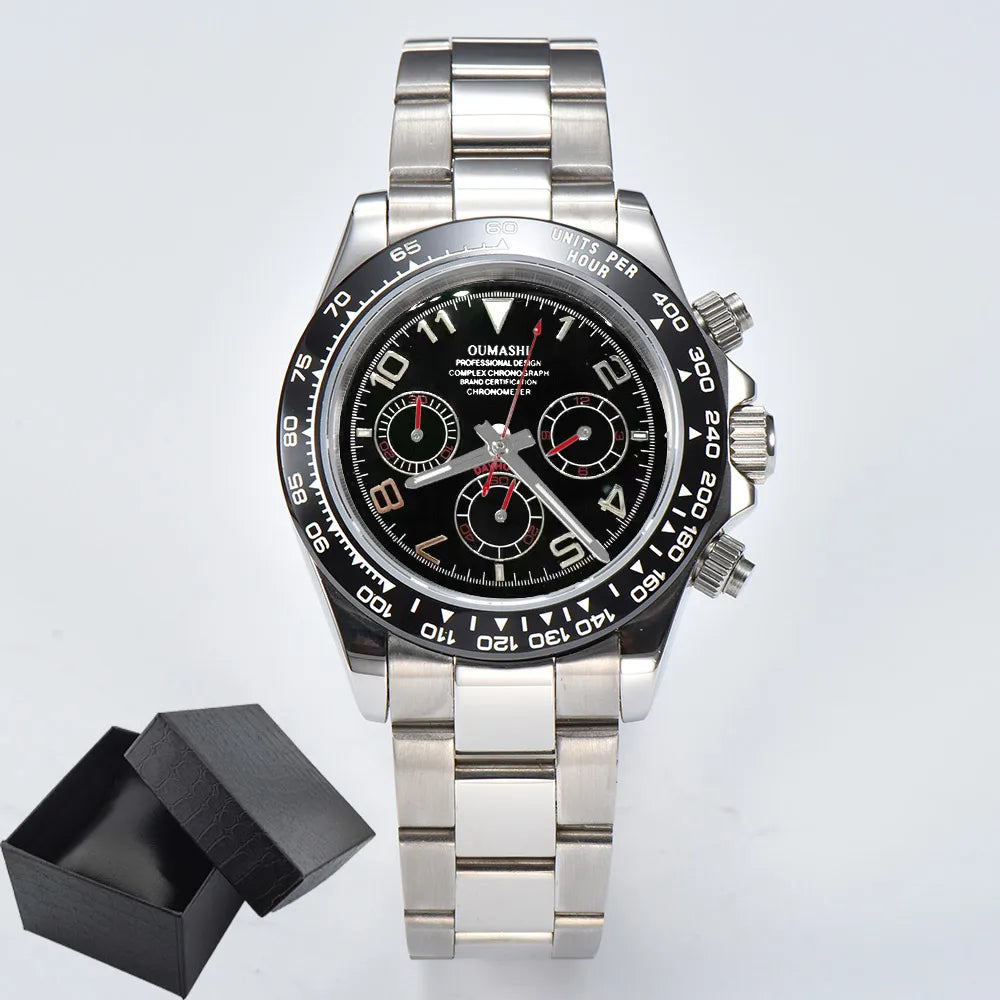 Business Watch for Men's Chronograph Sapphire glass VK63 Movement Digital dial luminous hands stainless steel men's watch vk63