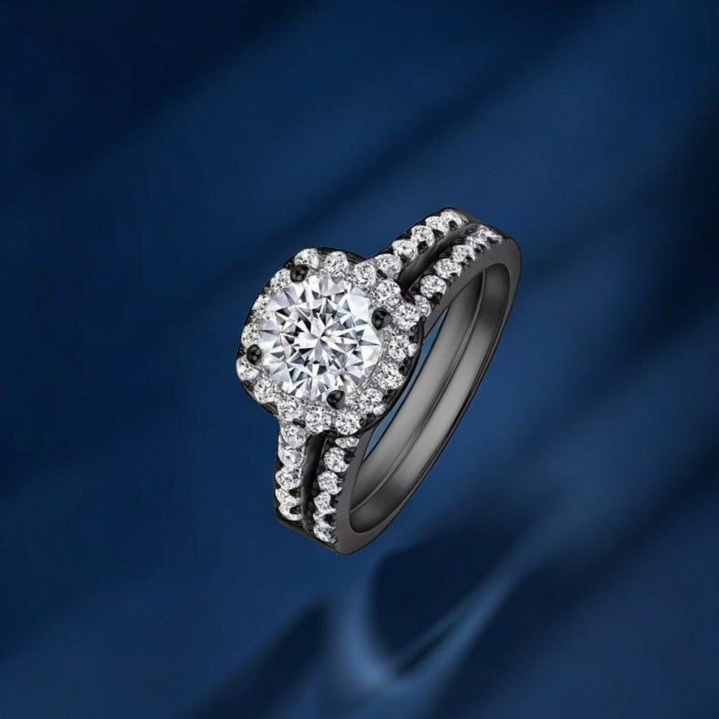 Square Zirconium Ring Set Refined And Simple