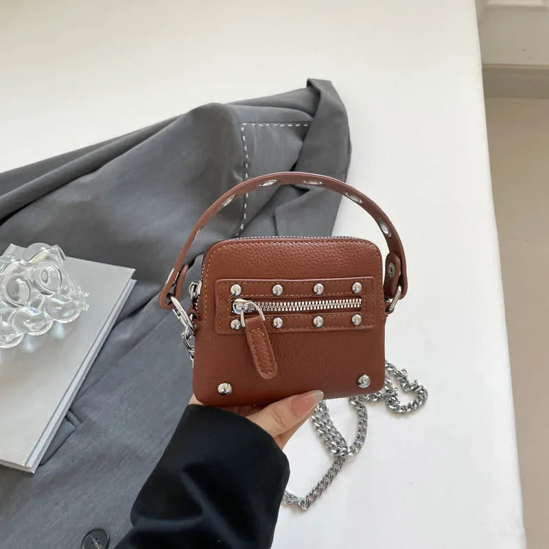 Mini Sling Bag Fashion Dress Accessory Punk Style Casual Crossbody Chest Bag Zipper Mini  Mobile Phone Bag Underarm Purse