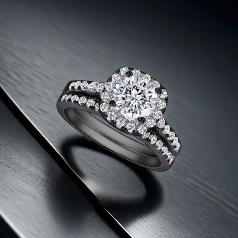 Square Zirconium Ring Set Refined And Simple