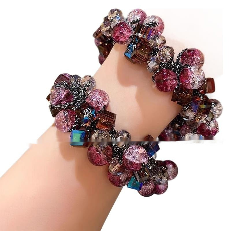 High-end Purplish Red Headdress Flower Crystal Hair Tie