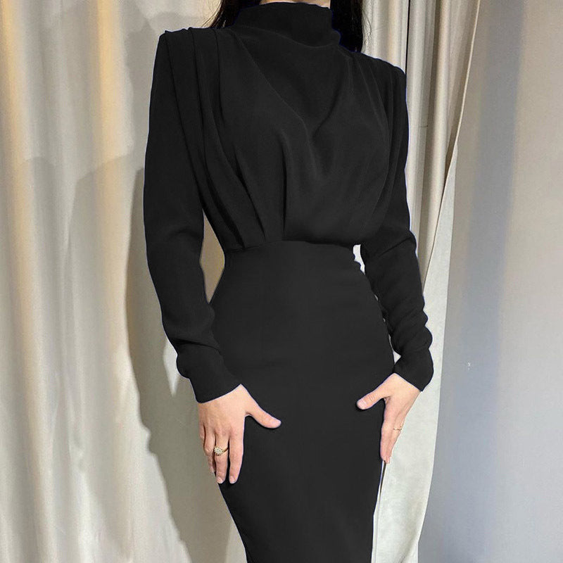 Fashionable Temperament Waist And Western Style Solid Color Long Sleeve
