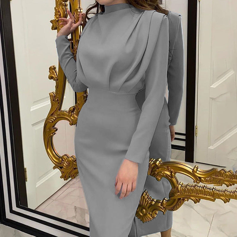 Fashionable Temperament Waist And Western Style Solid Color Long Sleeve