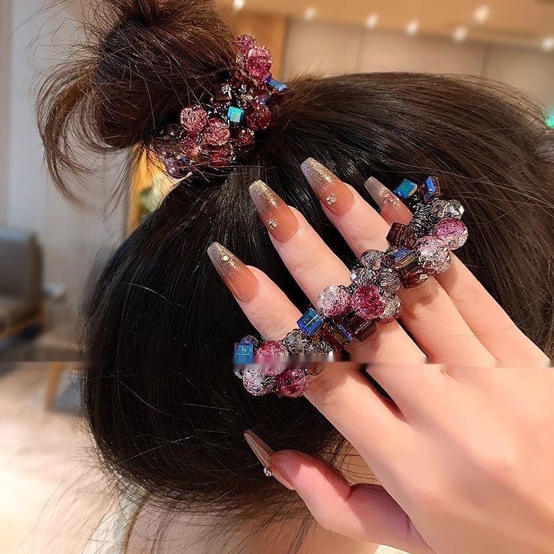 High-end Purplish Red Headdress Flower Crystal Hair Tie