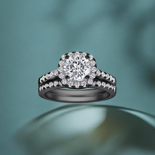 Square Zirconium Ring Set Refined And Simple