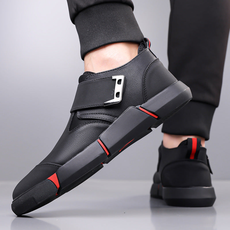 Men's Casual Leather Shoes Comfortable Slip-on Low-top Velcro Non-slip Flat Heel Shock Absorption