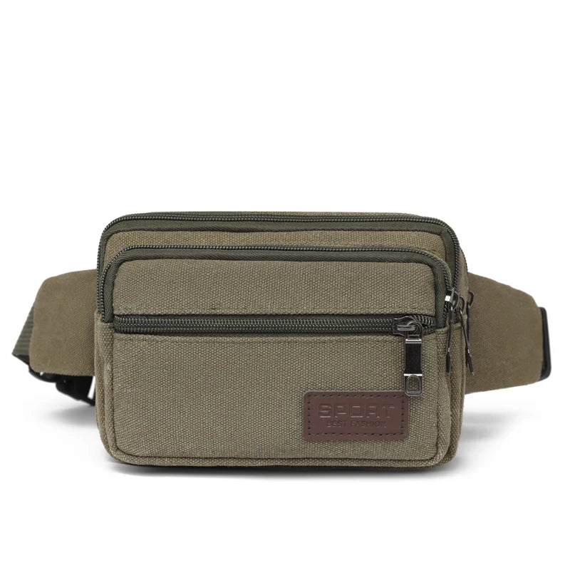 Men's Outdoor Canvas Waist Bag - High Capacity Durable Fanny Pack for Sports & Travel (Water-Resistant Phone Purse)