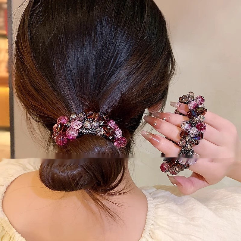 High-end Purplish Red Headdress Flower Crystal Hair Tie