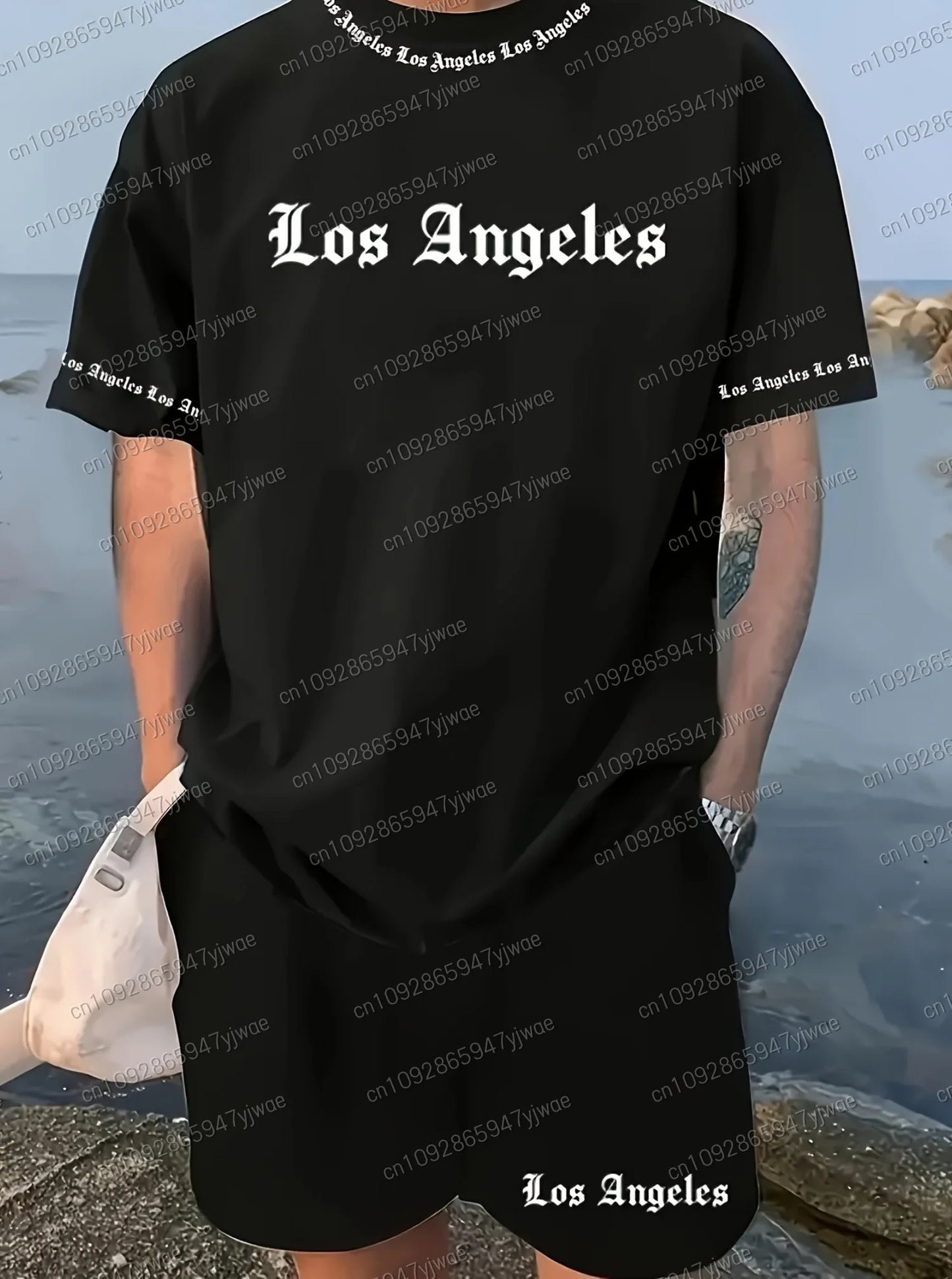 men Latest Polyester Unisex LOS ANGELES Print Sport tracksuit 2 pieces set T t-shirt set basketball Sport jersey tracksuit