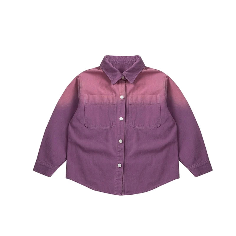 New Design Kids Long Sleeve Purple Colored Denim Shirt for Boy Casual Denim Shirt Outfit Child Fashion Spring Autumn Clothing