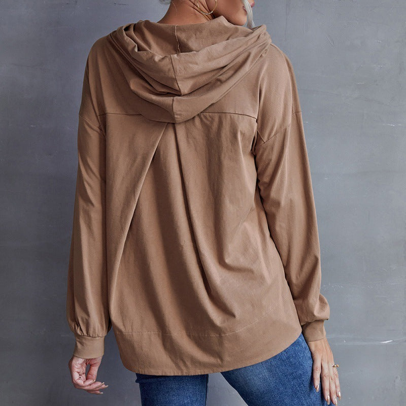 Hooded Tap Pocket Sweater All-match Blouse Women