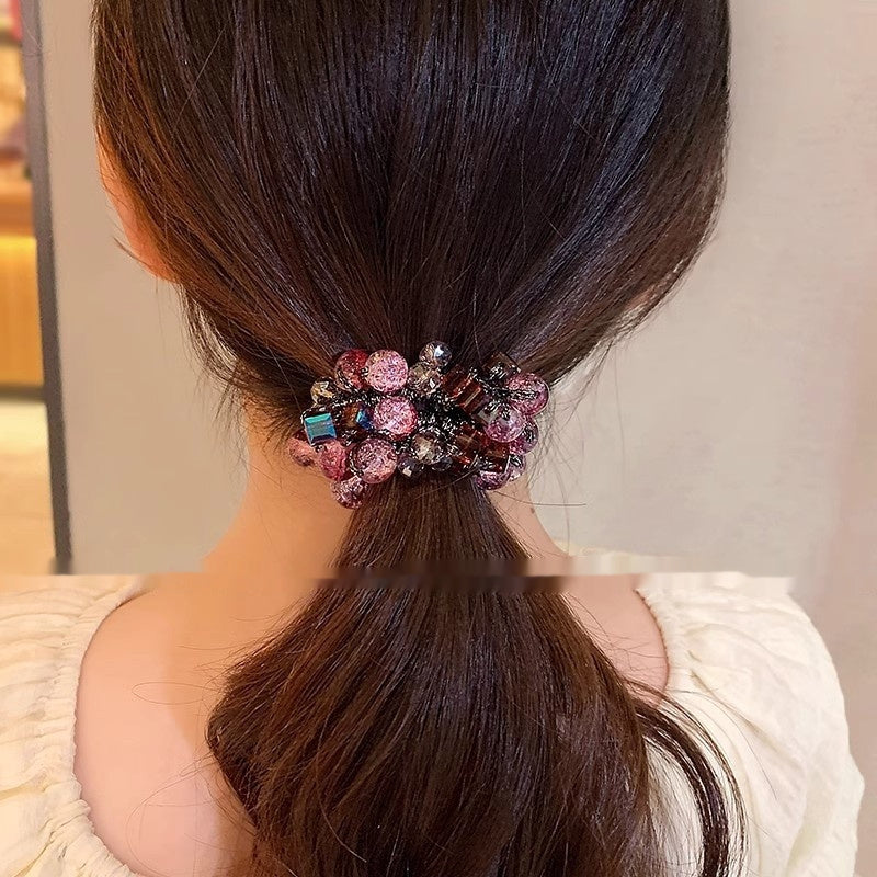 High-end Purplish Red Headdress Flower Crystal Hair Tie