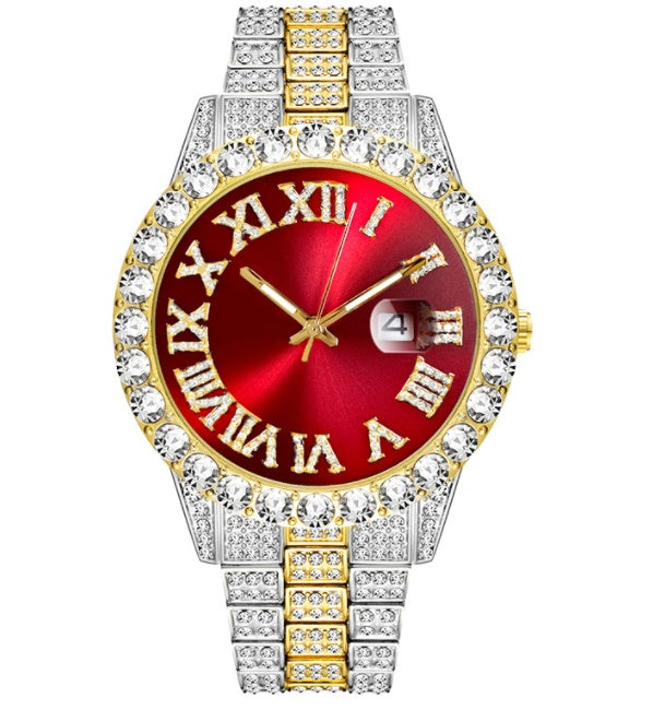 Roman literal waterproof men's gold watch