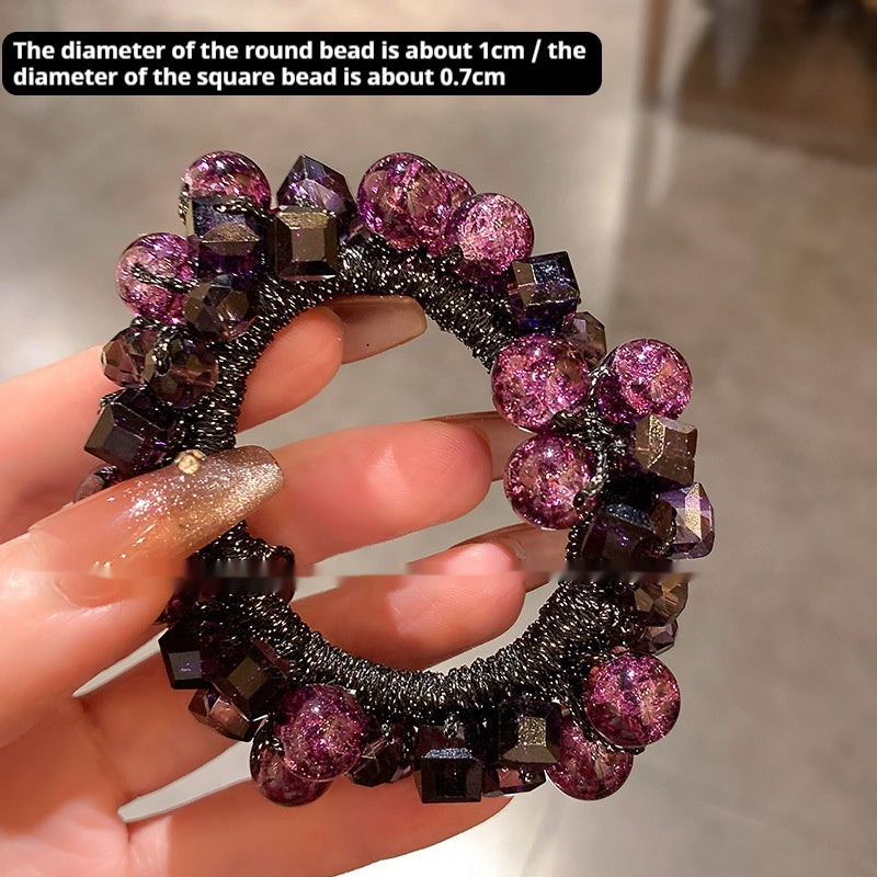 High-end Purplish Red Headdress Flower Crystal Hair Tie