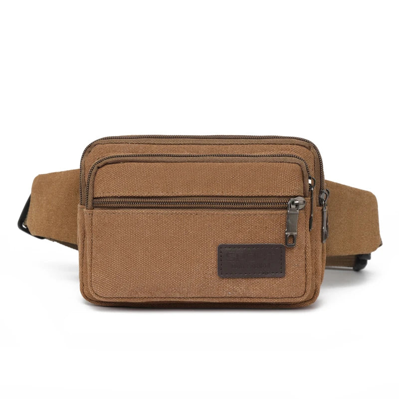 Men's Outdoor Canvas Waist Bag - High Capacity Durable Fanny Pack for Sports & Travel (Water-Resistant Phone Purse)