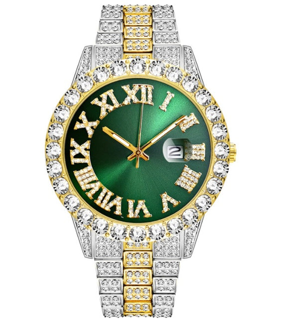 Roman literal waterproof men's gold watch