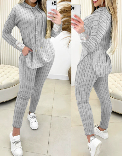 Comfort And Casual Top Long Coat Casual Suit 2-piece Set