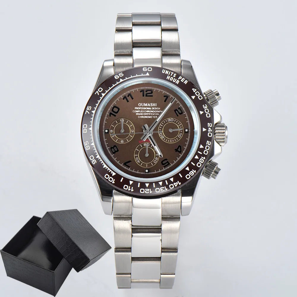 Business Watch for Men's Chronograph Sapphire glass VK63 Movement Digital dial luminous hands stainless steel men's watch vk63