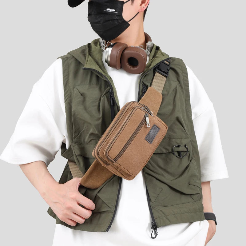Men's Outdoor Canvas Waist Bag - High Capacity Durable Fanny Pack for Sports & Travel (Water-Resistant Phone Purse)