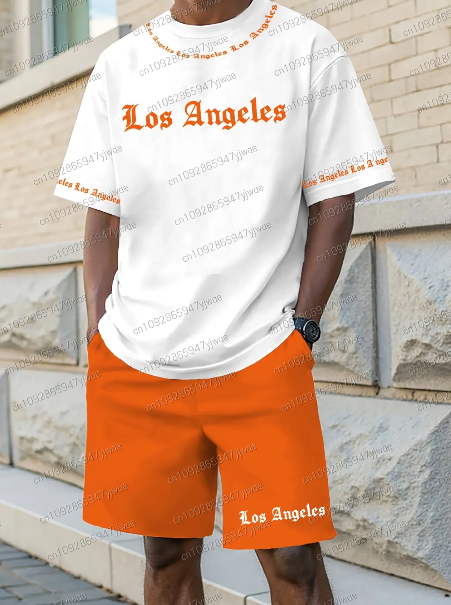 men Latest Polyester Unisex LOS ANGELES Print Sport tracksuit 2 pieces set T t-shirt set basketball Sport jersey tracksuit