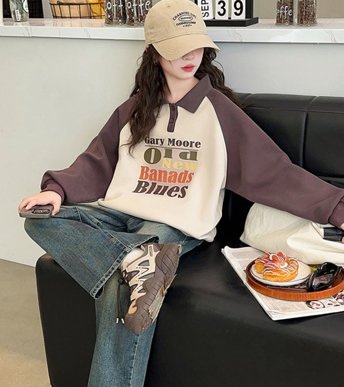 Girls' Spring And Autumn New Fashionable Stylish Letter Printing Lapel Sweater