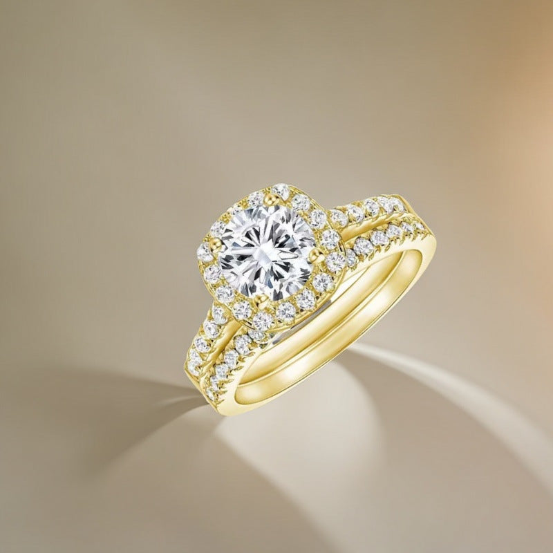 Square Zirconium Ring Set Refined And Simple