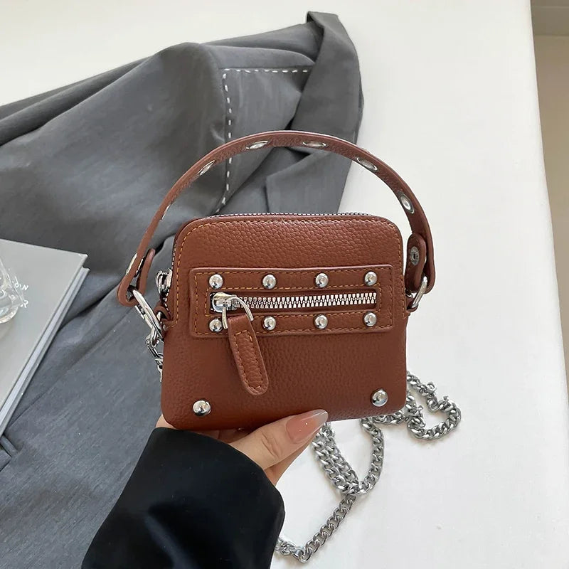 Mini Sling Bag Fashion Dress Accessory Punk Style Casual Crossbody Chest Bag Zipper Mini  Mobile Phone Bag Underarm Purse
