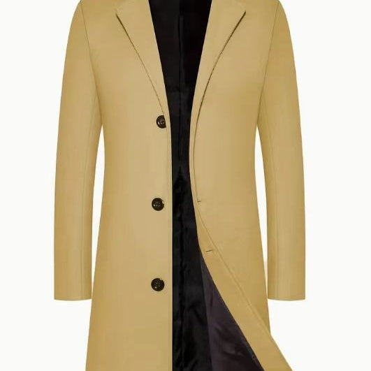 Men's Casual Extended Above The Knee Woolen Trench Coat