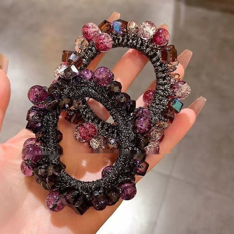 High-end Purplish Red Headdress Flower Crystal Hair Tie
