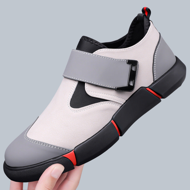 Men's Casual Leather Shoes Comfortable Slip-on Low-top Velcro Non-slip Flat Heel Shock Absorption