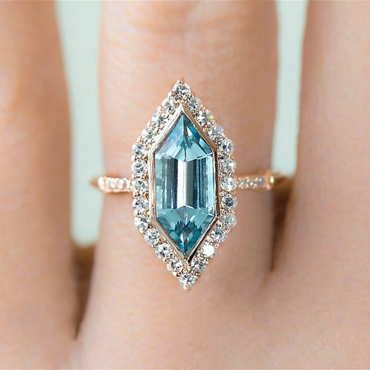 Inlaid Special-shaped Sea Blue Topaz Ring